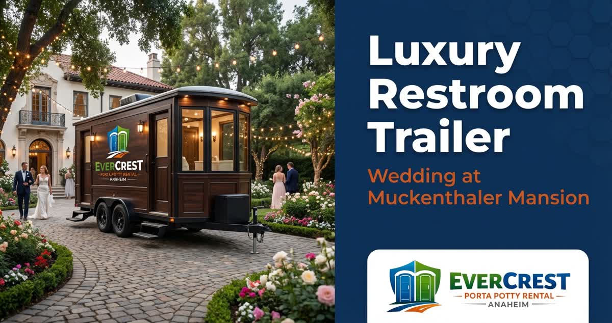 Luxury restroom trailer at Muckenthaler Mansion wedding