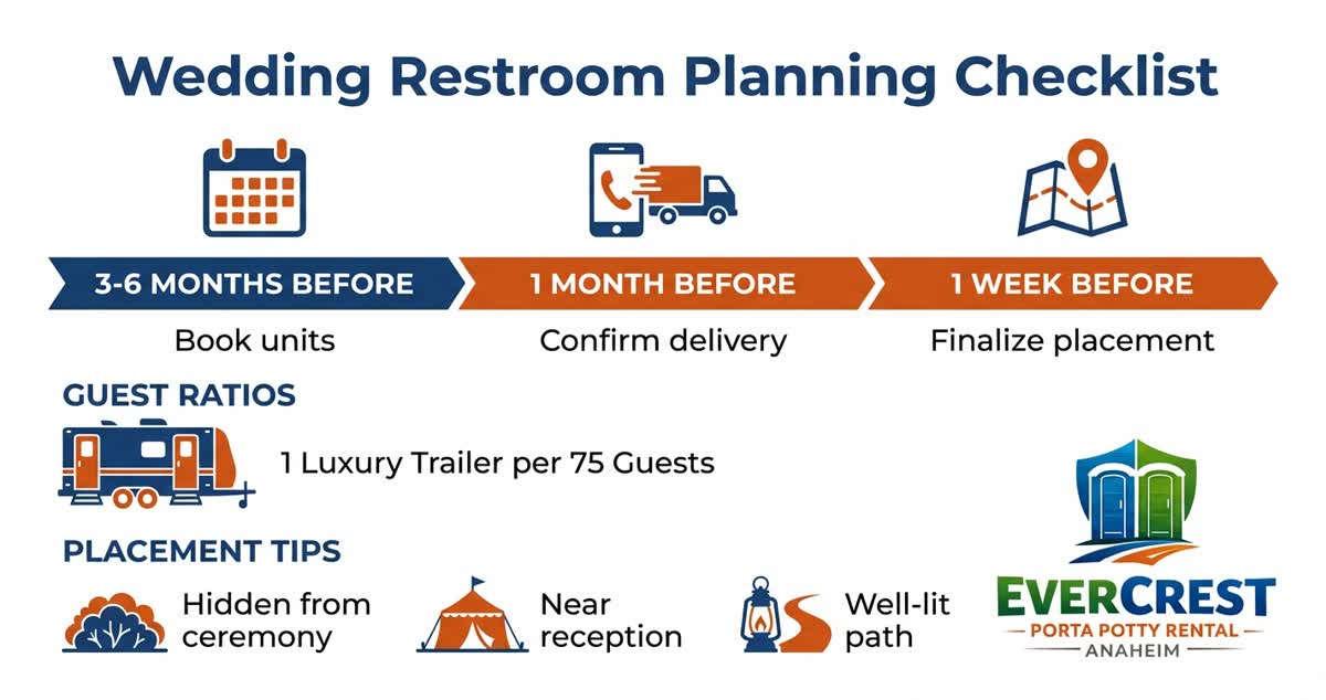 Infographic showing luxury restroom trailer features for weddings